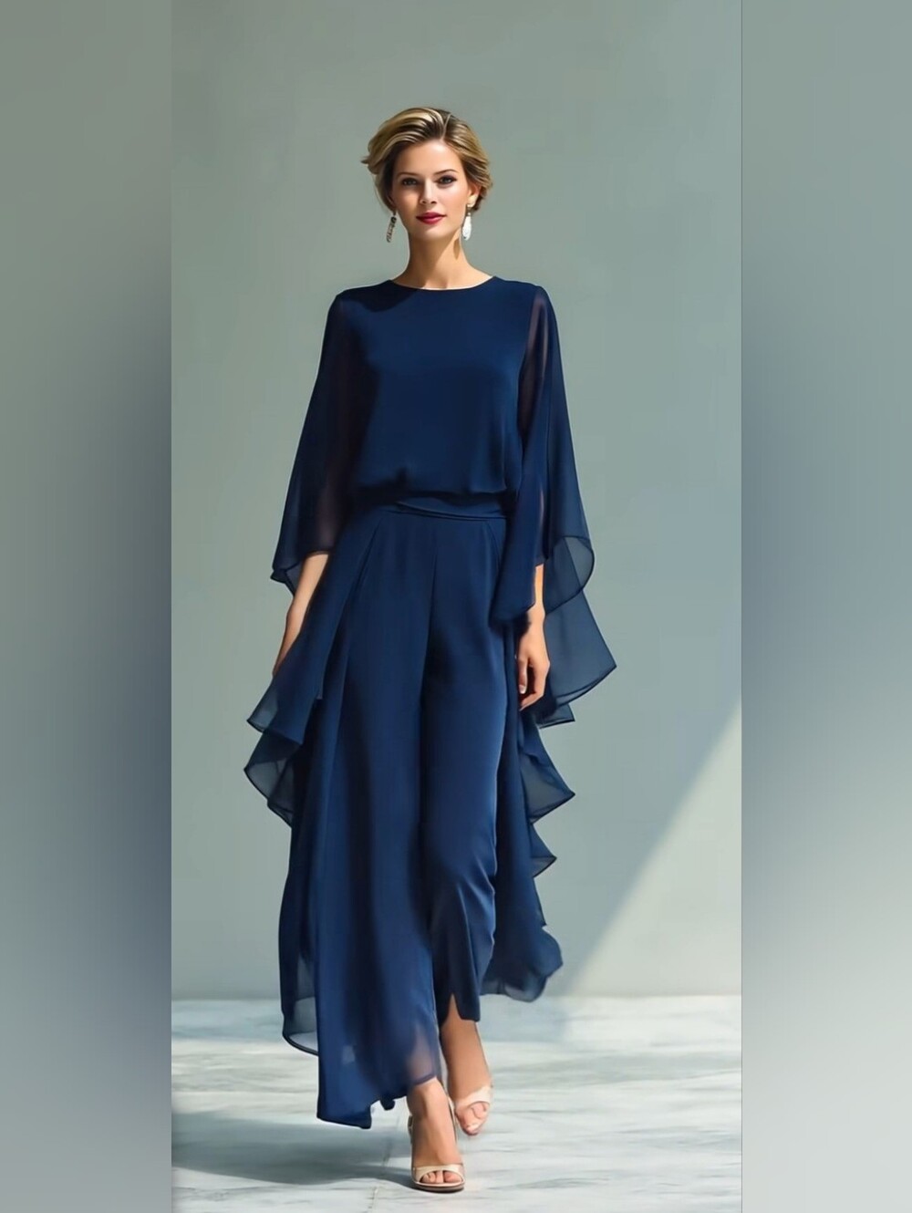 Modesees Elegant Navy Suit (Blouse & Pants)